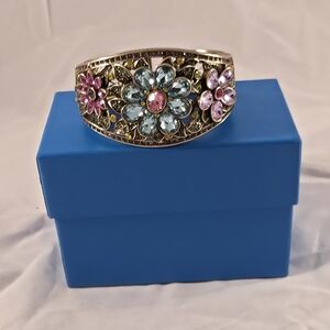 Heidi Daus Blue and Pink Floral Hinge Cuff Bracelet